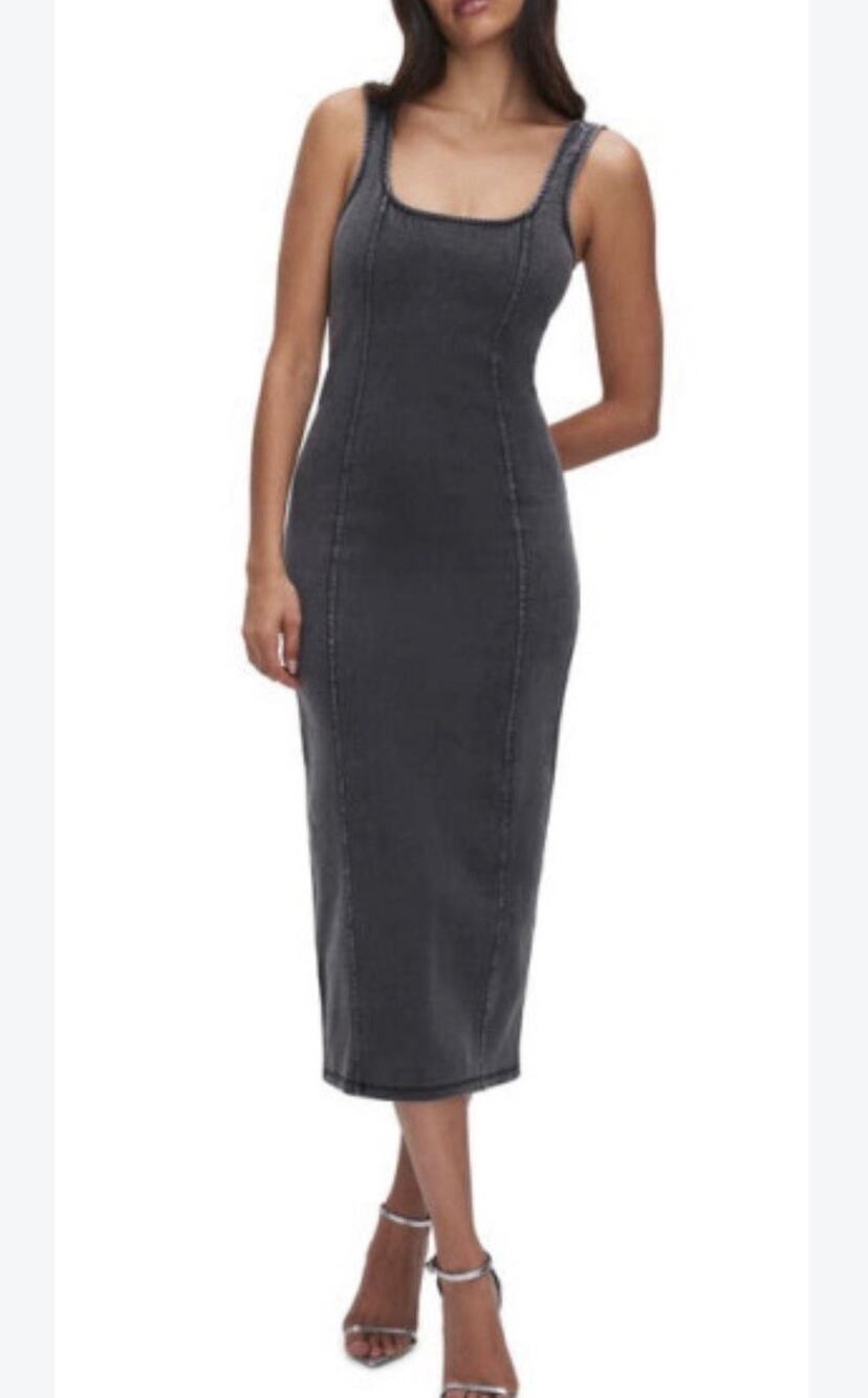 Good American NEW Soft Sculpt Stretch NWT Denim Midi Dress Size Small